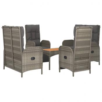5-tlg. Garten-Essgruppe mit Kissen Grau Poly Rattan