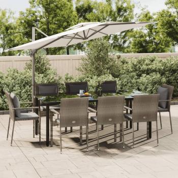 ARDEBO.de - 9-tlg. Garten-Essgruppe mit Kissen Schwarz und Grau Poly Rattan