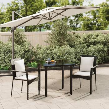 ARDEBO.de - 3-tlg. Garten-Essgruppe mit Kissen Schwarz Poly Rattan