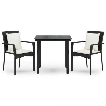 3-tlg. Garten-Essgruppe mit Kissen Schwarz Poly Rattan