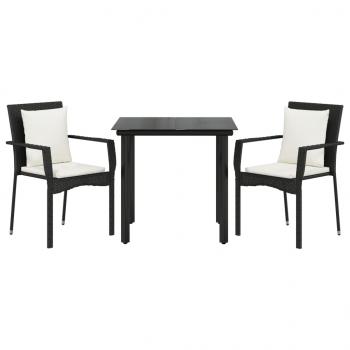 3-tlg. Garten-Essgruppe mit Kissen Schwarz Poly Rattan
