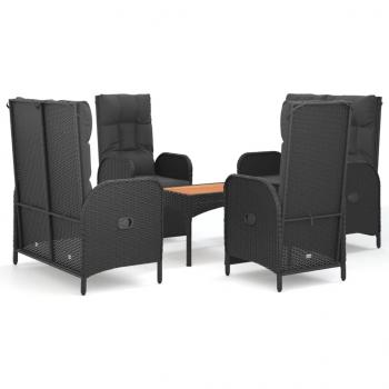5-tlg. Garten-Essgruppe mit Kissen Schwarz Poly Rattan