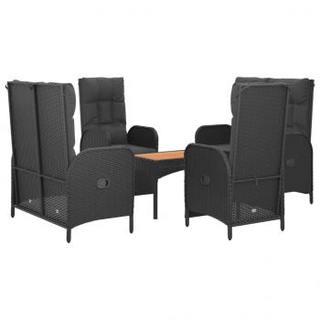 5-tlg. Garten-Essgruppe mit Kissen Schwarz Poly Rattan