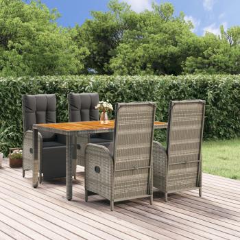 ARDEBO.de - 5-tlg. Garten-Essgruppe mit Kissen Grau Poly Rattan