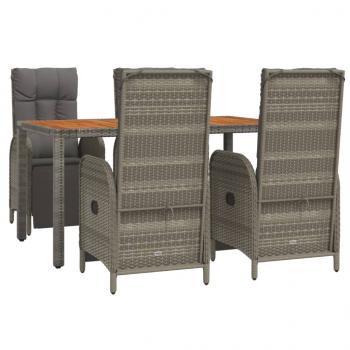 5-tlg. Garten-Essgruppe mit Kissen Grau Poly Rattan