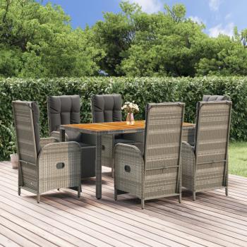 ARDEBO.de - 7-tlg. Garten-Essgruppe mit Kissen Grau Poly Rattan