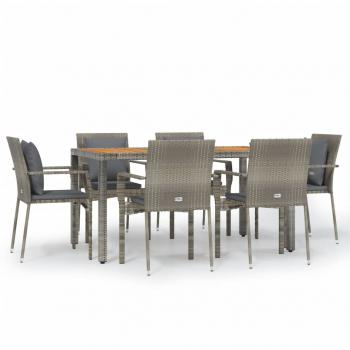 7-tlg. Garten-Essgruppe mit Kissen Grau Poly Rattan