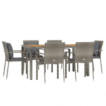 7-tlg. Garten-Essgruppe mit Kissen Grau Poly Rattan