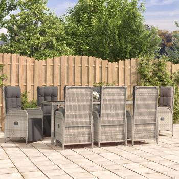 ARDEBO.de - 9-tlg. Garten-Essgruppe mit Kissen Grau Poly Rattan