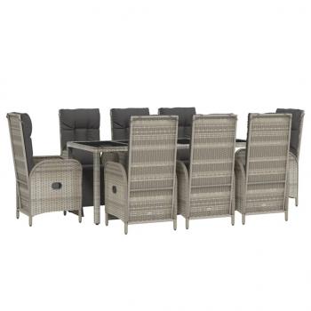 9-tlg. Garten-Essgruppe mit Kissen Grau Poly Rattan