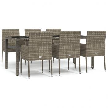 7-tlg. Garten-Essgruppe mit Kissen Grau Poly Rattan