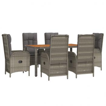 7-tlg. Garten-Essgruppe mit Kissen Grau Poly Rattan