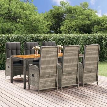 ARDEBO.de - 7-tlg. Garten-Essgruppe mit Kissen Grau Poly Rattan