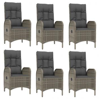 7-tlg. Garten-Essgruppe mit Kissen Grau Poly Rattan