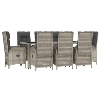 9-tlg. Garten-Essgruppe mit Kissen Grau Poly Rattan