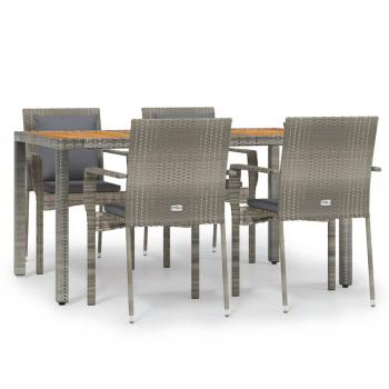 5-tlg. Garten-Essgruppe mit Kissen Grau Poly Rattan