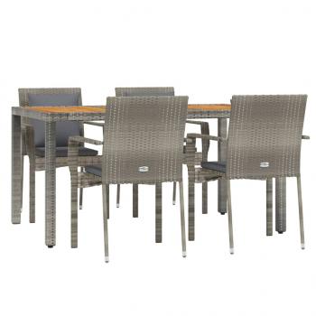 5-tlg. Garten-Essgruppe mit Kissen Grau Poly Rattan