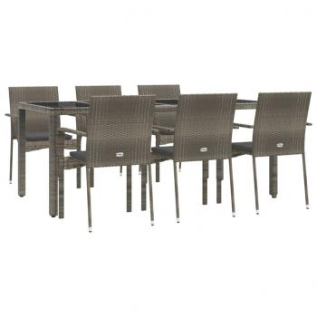 7-tlg. Garten-Essgruppe mit Kissen Grau Poly Rattan