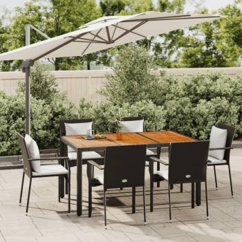 ARDEBO.de - 7-tlg. Garten-Essgruppe mit Kissen Schwarz Poly Rattan