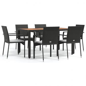 7-tlg. Garten-Essgruppe mit Kissen Schwarz Poly Rattan