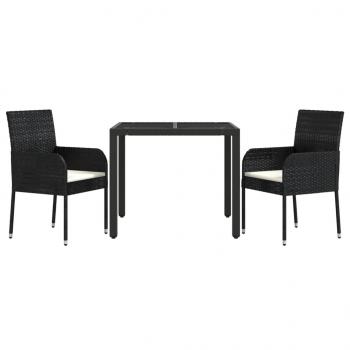 ARDEBO.de - 3-tlg. Garten-Essgruppe mit Kissen Schwarz Poly Rattan