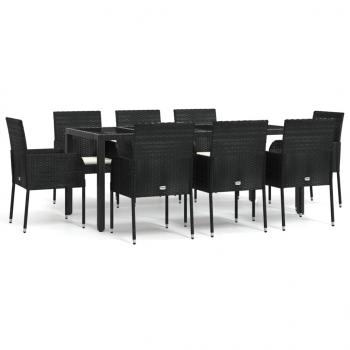 9-tlg. Garten-Essgruppe mit Kissen Schwarz Poly Rattan