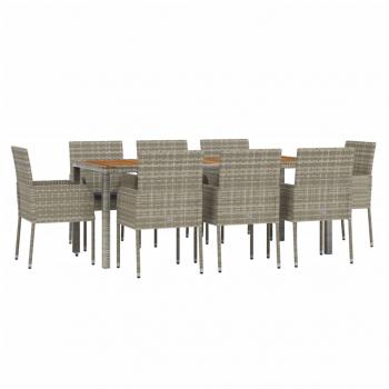 9-tlg. Garten-Essgruppe mit Kissen Grau Poly Rattan