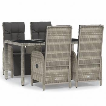 5-tlg. Garten-Essgruppe mit Kissen Grau Poly Rattan