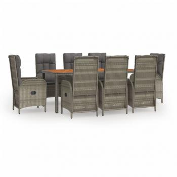 9-tlg. Garten-Essgruppe mit Kissen Grau Poly Rattan