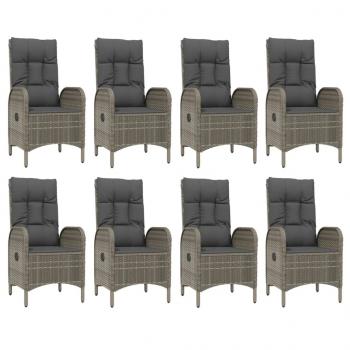 9-tlg. Garten-Essgruppe mit Kissen Grau Poly Rattan