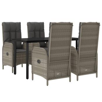 ARDEBO.de - 5-tlg. Garten-Essgruppe mit Kissen Schwarz und Grau Poly Rattan