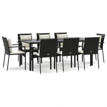 9-tlg. Garten-Essgruppe mit Kissen Schwarz Poly Rattan
