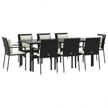 9-tlg. Garten-Essgruppe mit Kissen Schwarz Poly Rattan