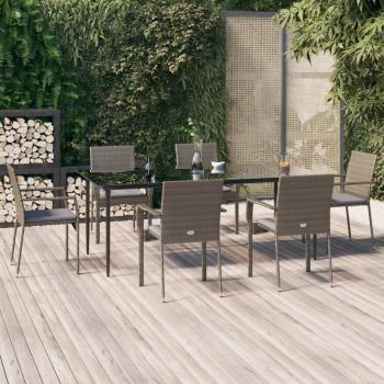 ARDEBO.de - 7-tlg. Garten-Essgruppe mit Kissen Schwarz und Grau Poly Rattan