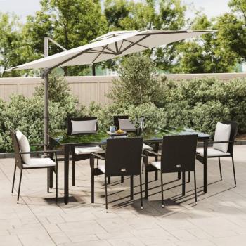 ARDEBO.de - 7-tlg. Garten-Essgruppe mit Kissen Schwarz Poly Rattan