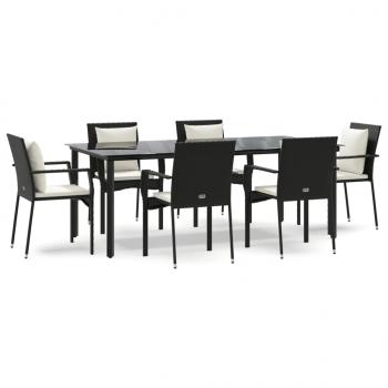 7-tlg. Garten-Essgruppe mit Kissen Schwarz Poly Rattan