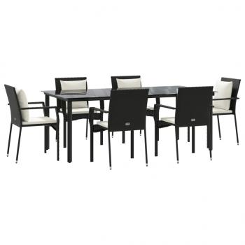 7-tlg. Garten-Essgruppe mit Kissen Schwarz Poly Rattan