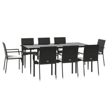 9-tlg. Garten-Essgruppe mit Kissen Schwarz Poly Rattan