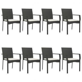 9-tlg. Garten-Essgruppe mit Kissen Schwarz Poly Rattan