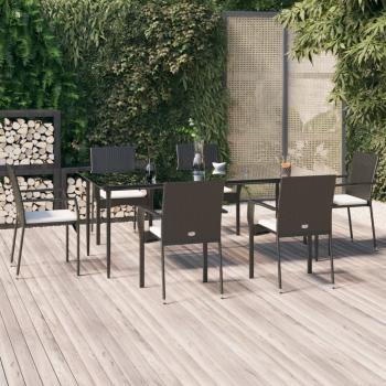 ARDEBO.de - 7-tlg. Garten-Essgruppe mit Kissen Schwarz Poly Rattan