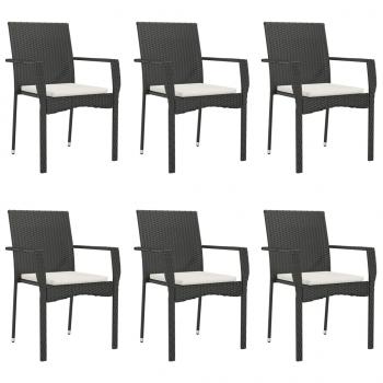 7-tlg. Garten-Essgruppe mit Kissen Schwarz Poly Rattan
