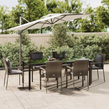 ARDEBO.de - 7-tlg. Garten-Essgruppe mit Kissen Schwarz und Grau Poly Rattan