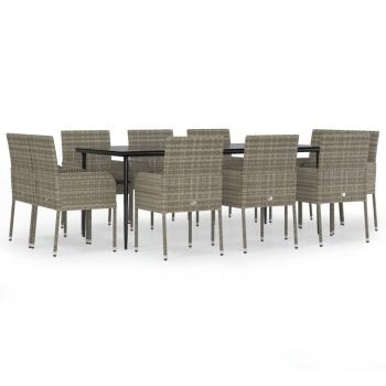 11-tlg. Garten-Essgruppe mit Kissen Schwarz & Grau Poly Rattan