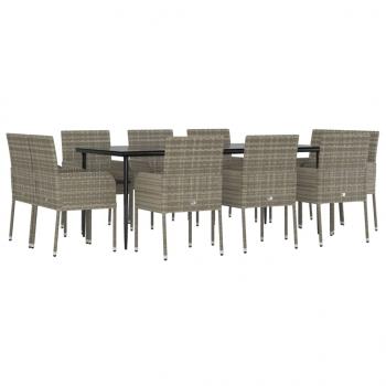 11-tlg. Garten-Essgruppe mit Kissen Schwarz & Grau Poly Rattan