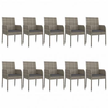 11-tlg. Garten-Essgruppe mit Kissen Schwarz & Grau Poly Rattan
