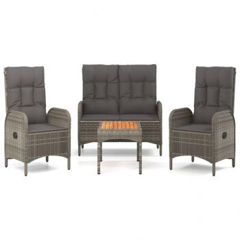 4-tlg. Garten-Essgruppe mit Kissen Grau Poly Rattan