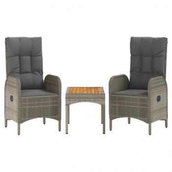 4-tlg. Garten-Essgruppe mit Kissen Grau Poly Rattan