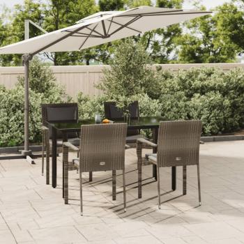 ARDEBO.de - 5-tlg. Garten-Essgruppe mit Kissen Schwarz und Grau Poly Rattan