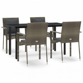 5-tlg. Garten-Essgruppe mit Kissen Schwarz und Grau Poly Rattan