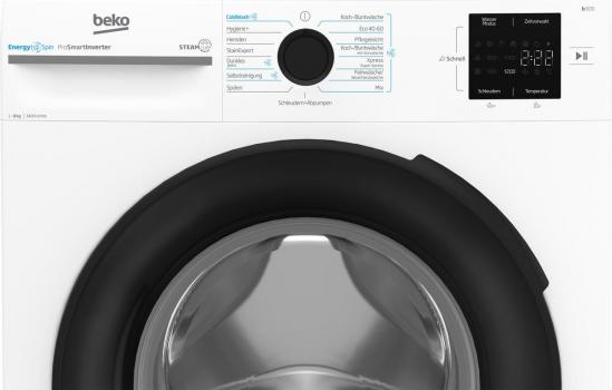 Beko BM3WFU3841X 8 kg Frontlader Waschmaschine, 60 cm breit, 1400 U/Min, EnergySpin, Kindersicherung, SteamCure, 15 Programme, weiß